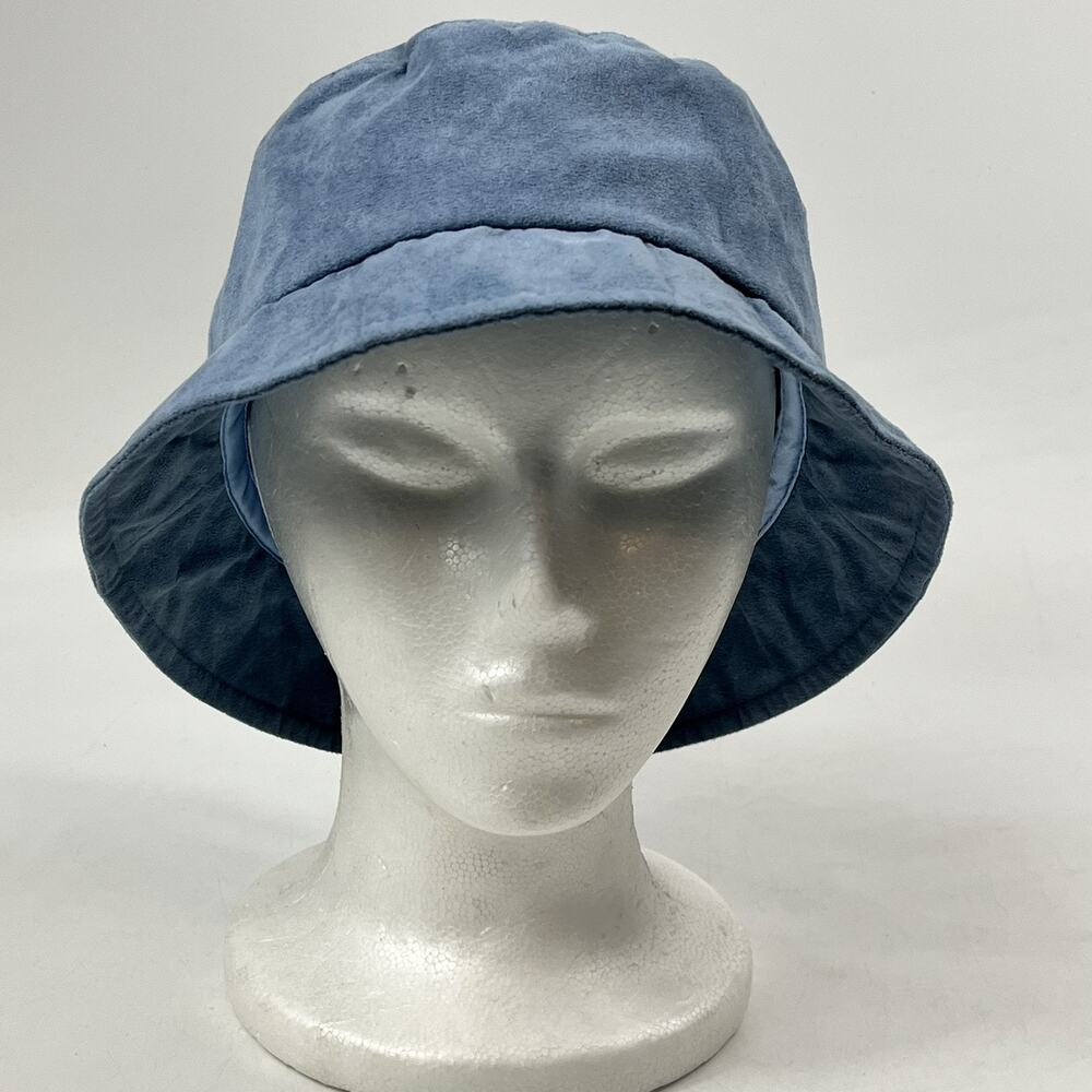 Liz Claiborne Womens Bucket Hat Cloche Blue Faux Suede Silver Crest Logo Vintage - Picture 2 of 8